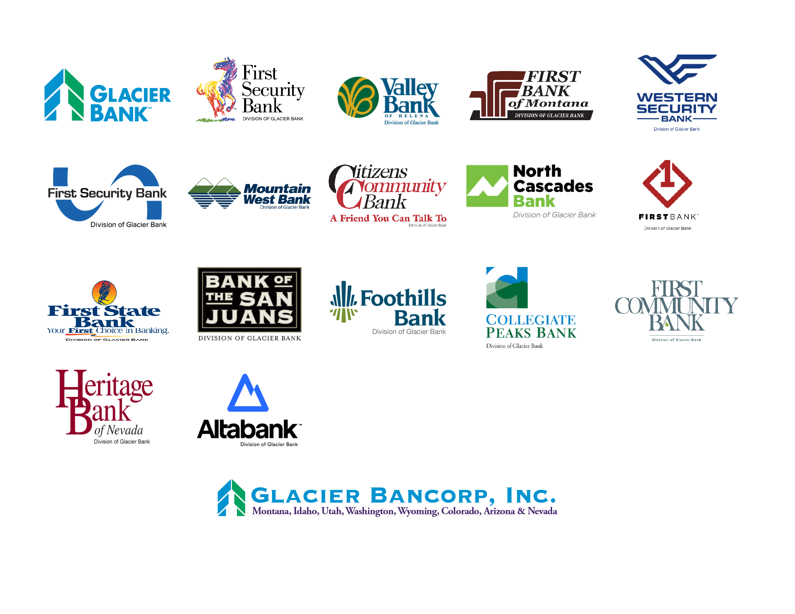 Glacier Bancorp Family of Banks logos.