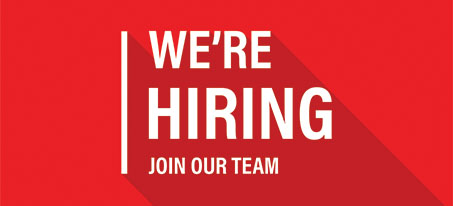 red poster "We're Hiring join our team"
