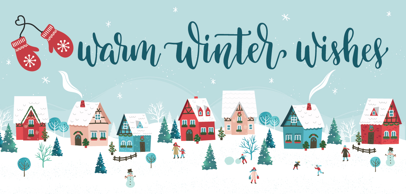 warm winter wishes with animated village